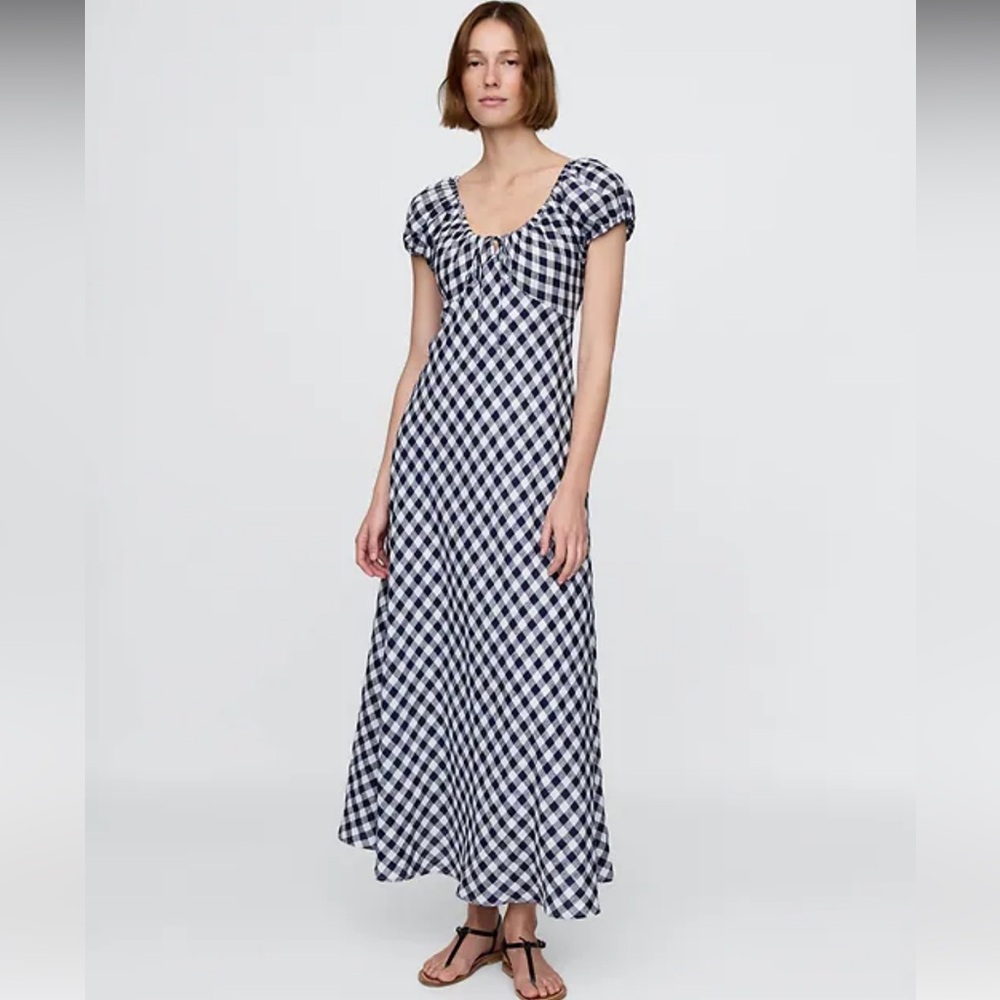 NWT Gap × DÔEN 100% Linen Gingham Midi Dress - size small